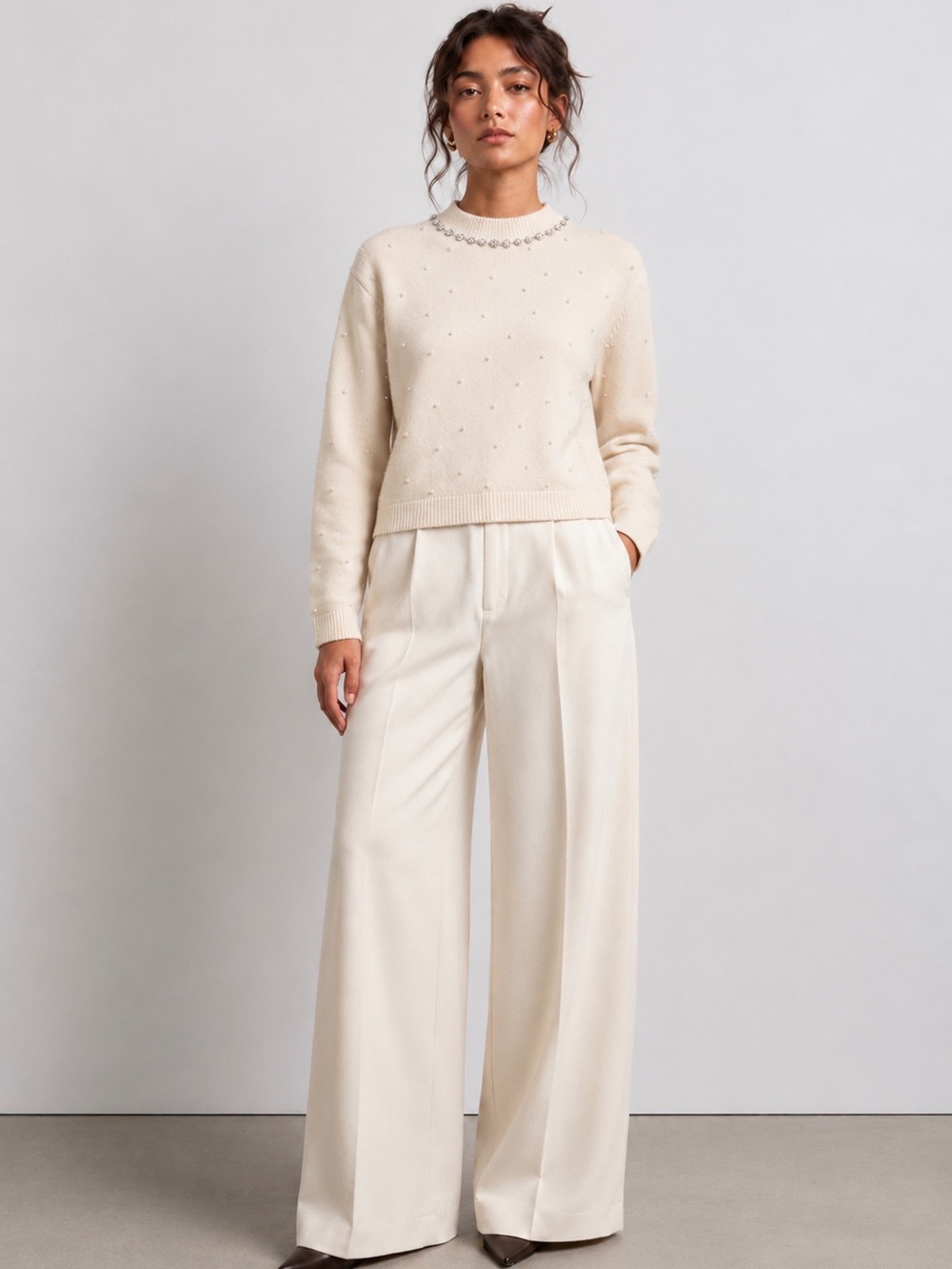 ZARA KNIT SWEATER WITH PEARLS SIZE S